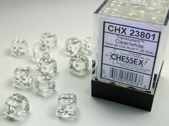 Translucent 12mm D6 Clear/White Block (36) (CHX 23801)