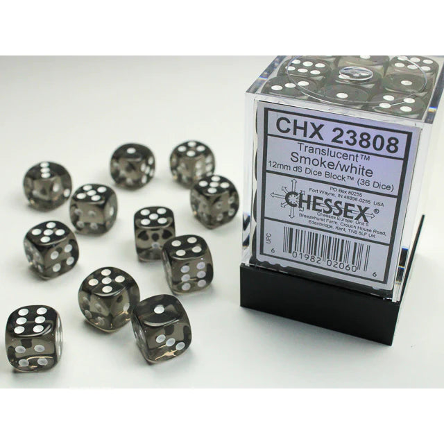 Translucent 12mm D6 Smoke/White Block (36) (CHX 23808)